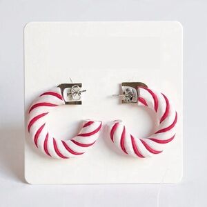 Candy Cane Small Hoop Studs - Handmade Earrings